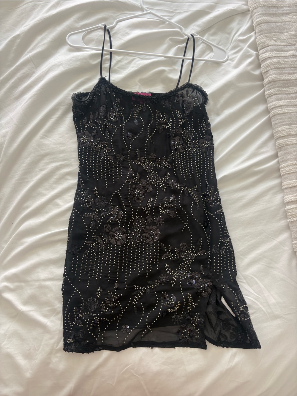Edikted Black Beaded Lace Slip Dress